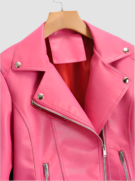 Valentina Womens Pink Leather Biker Jacket