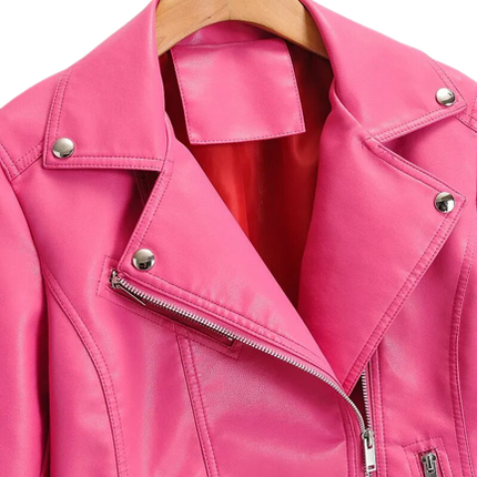 Valentina Womens Pink Leather Biker Jacket