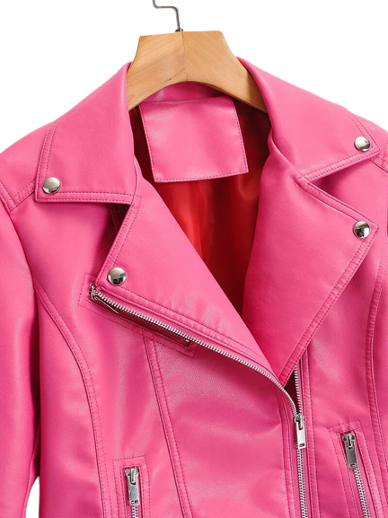 Valentina Womens Pink Leather Biker Jacket