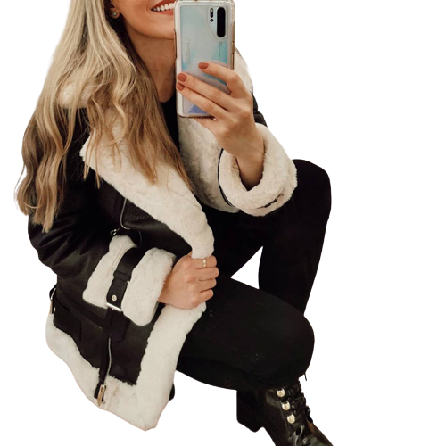 Zoya Womens Black Genuine Lambskin Leather Fur Lined Shearling Aviator Jacket