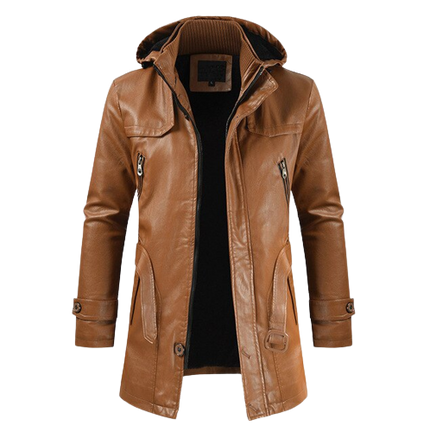 Albert Men’s 3/4 Length Hooded Leather Coat
