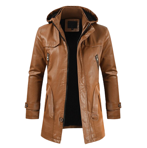 Albert Men’s 3/4 Length Hooded Leather Coat