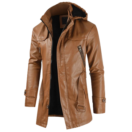 Albert Men’s 3/4 Length Hooded Leather Coat
