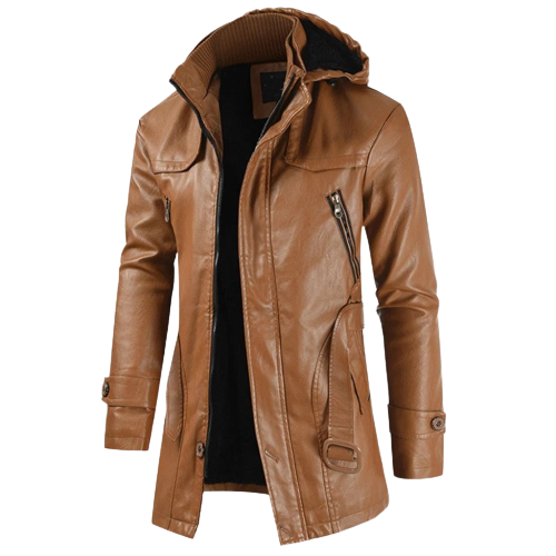 Albert Men’s 3/4 Length Hooded Leather Coat