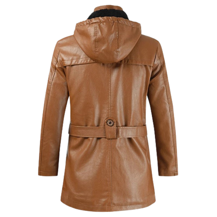 Albert Men’s 3/4 Length Hooded Leather Coat