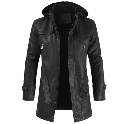 Albert Men’s 3/4 Length Hooded Leather Coat