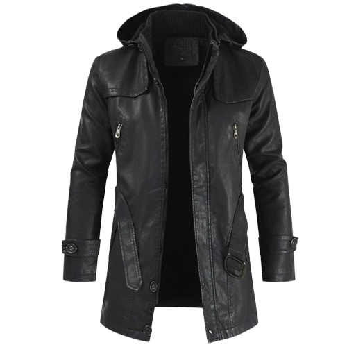 Albert Men’s 3/4 Length Hooded Leather Coat