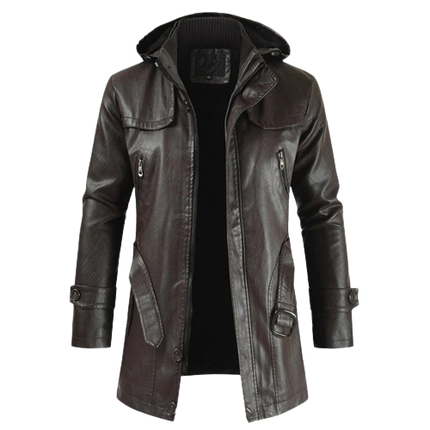Albert Men’s 3/4 Length Hooded Leather Coat