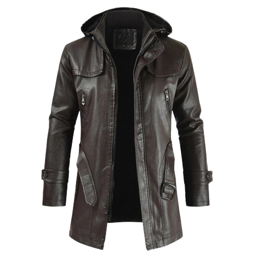 Albert Men’s 3/4 Length Hooded Leather Coat