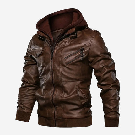 Adler Mens Brown Hooded Leather Bomber Jacket