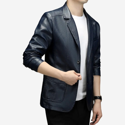 Seamus Mens Blue Leather Blazer