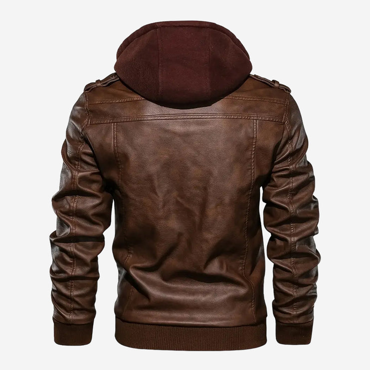 Adler Mens Brown Hooded Leather Bomber Jacket