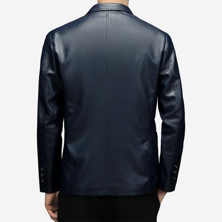 Seamus Mens Blue Leather Blazer