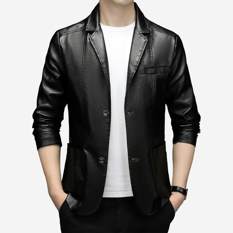 Seamus Mens Black Leather Blazer