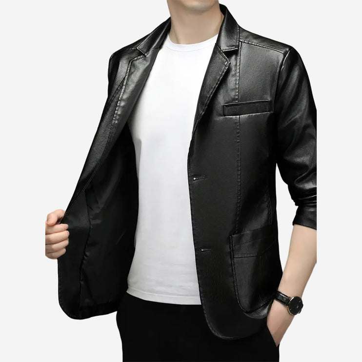 Seamus Mens Black Leather Blazer