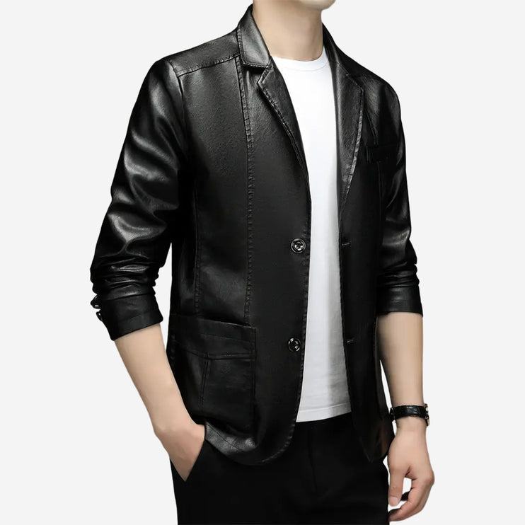 Seamus Mens Black Leather Blazer