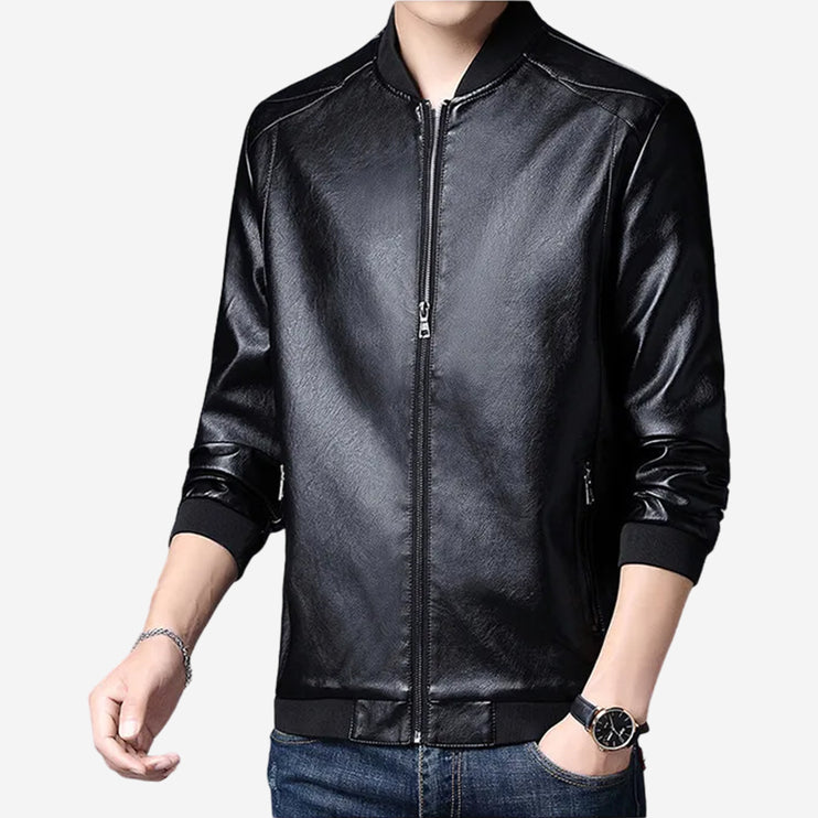 Rocco Mens Black Leather Bomber Jacket