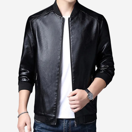 Rocco Mens Black Leather Bomber Jacket