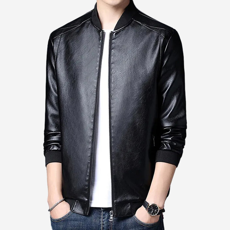 Rocco Mens Black Leather Bomber Jacket