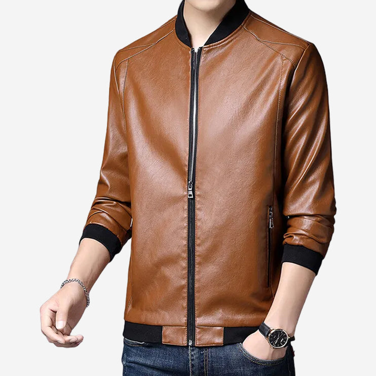 Rocco Mens Tan Leather Bomber Jacket