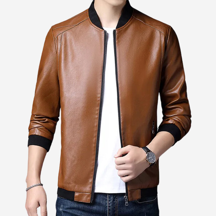 Rocco Mens Tan Leather Bomber Jacket