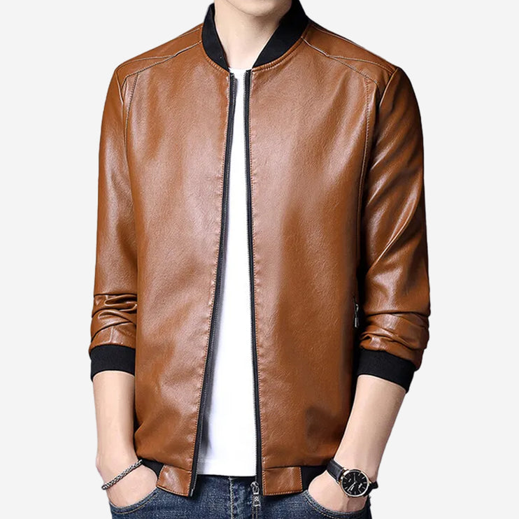 Rocco Mens Tan Leather Bomber Jacket