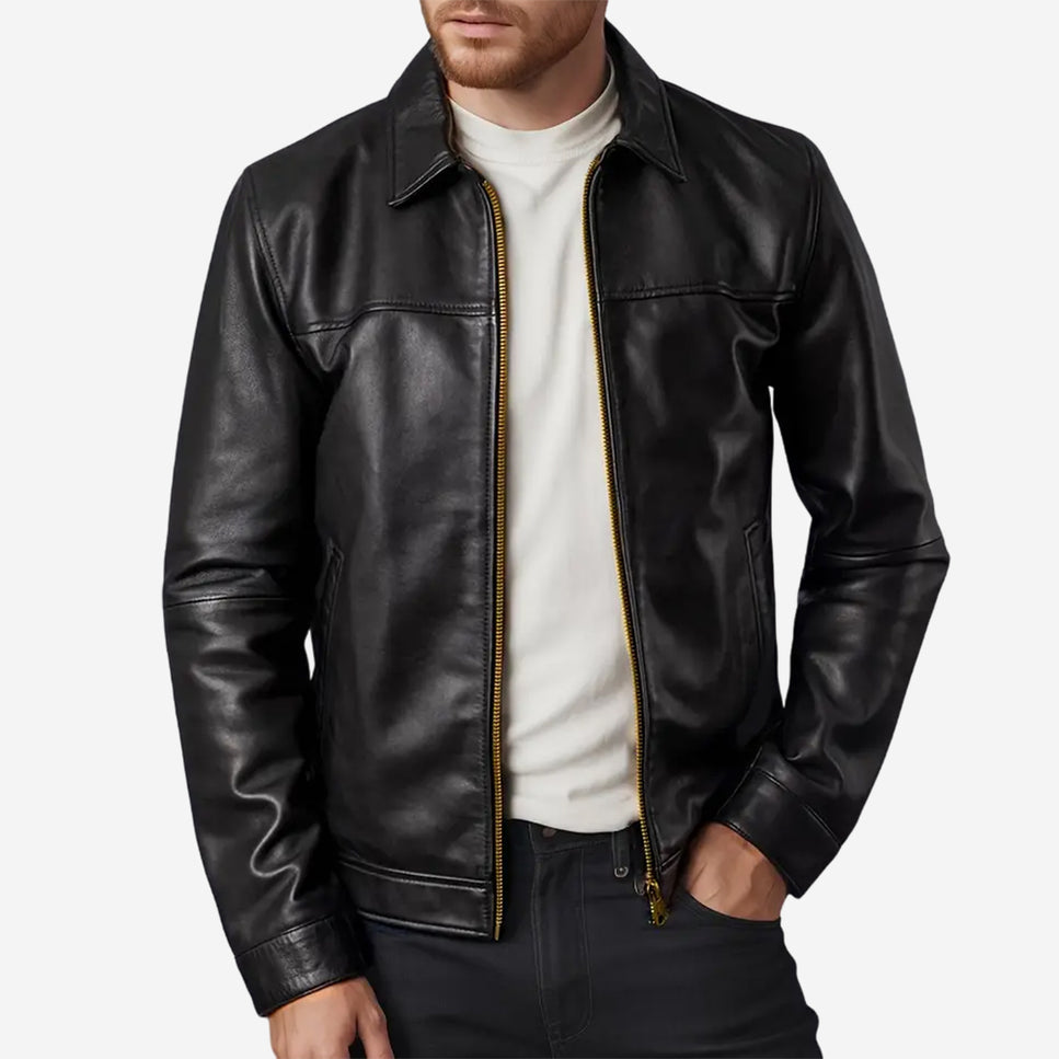 Dario Mens Black Leather Jacket