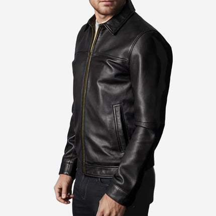 Dario Mens Black Leather Jacket