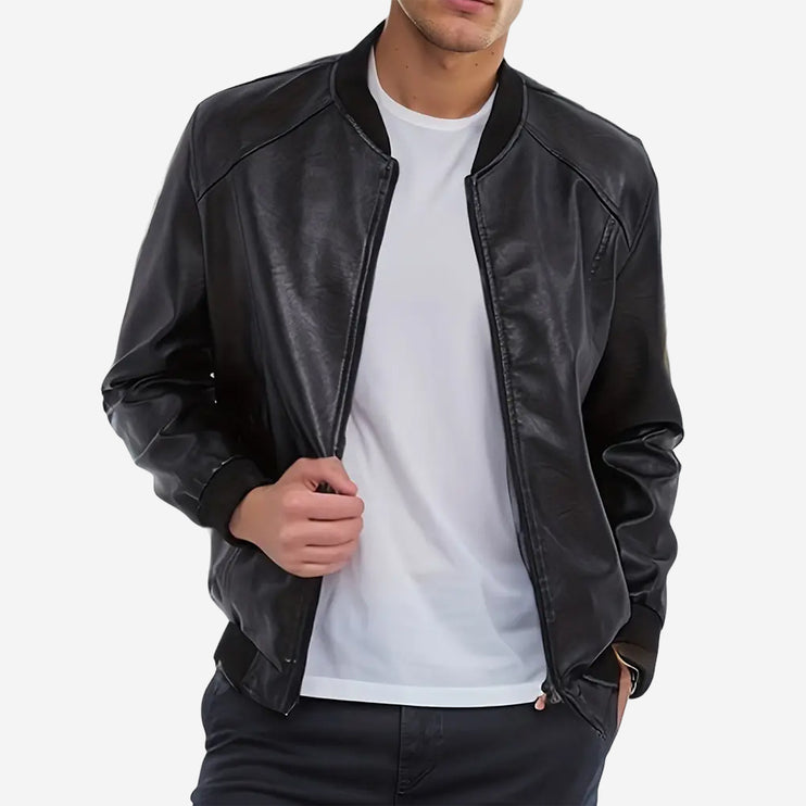 Vito Mens Black Leather Bomber Jacket