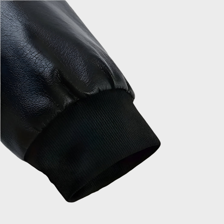 Vito Mens Black Leather Bomber Jacket