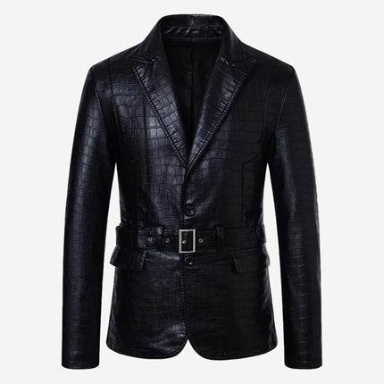 Leor Mens Black Leather Blazer