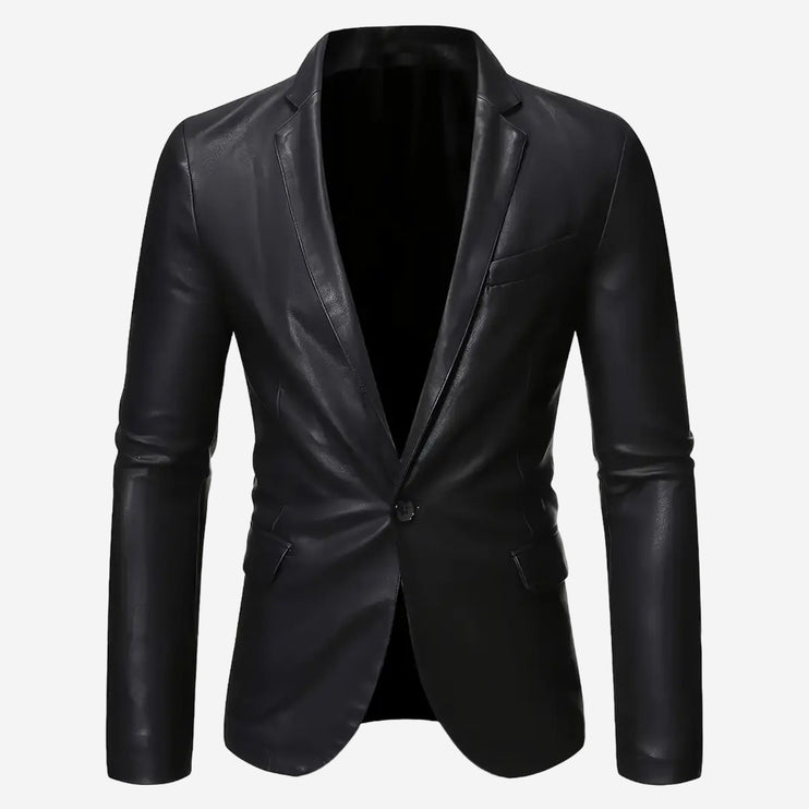 Serge Mens Black Leather Blazer