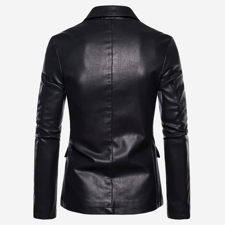 Serge Mens Black Leather Blazer