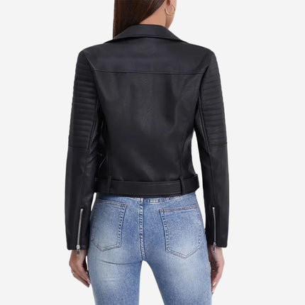 Adina Womens Black Leather Biker Jacket