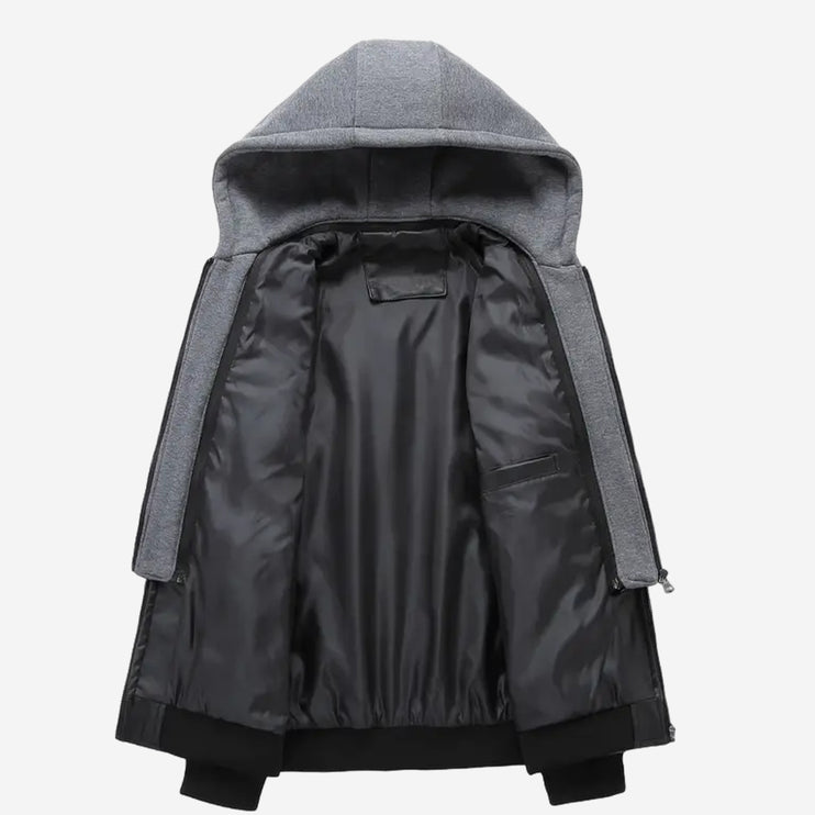 Paco Mens Black Hooded Leather Bomber Jacket