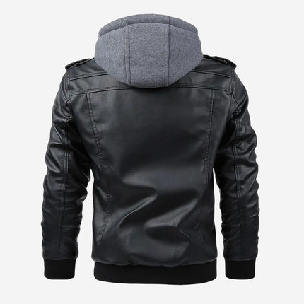 Paco Mens Black Hooded Leather Bomber Jacket