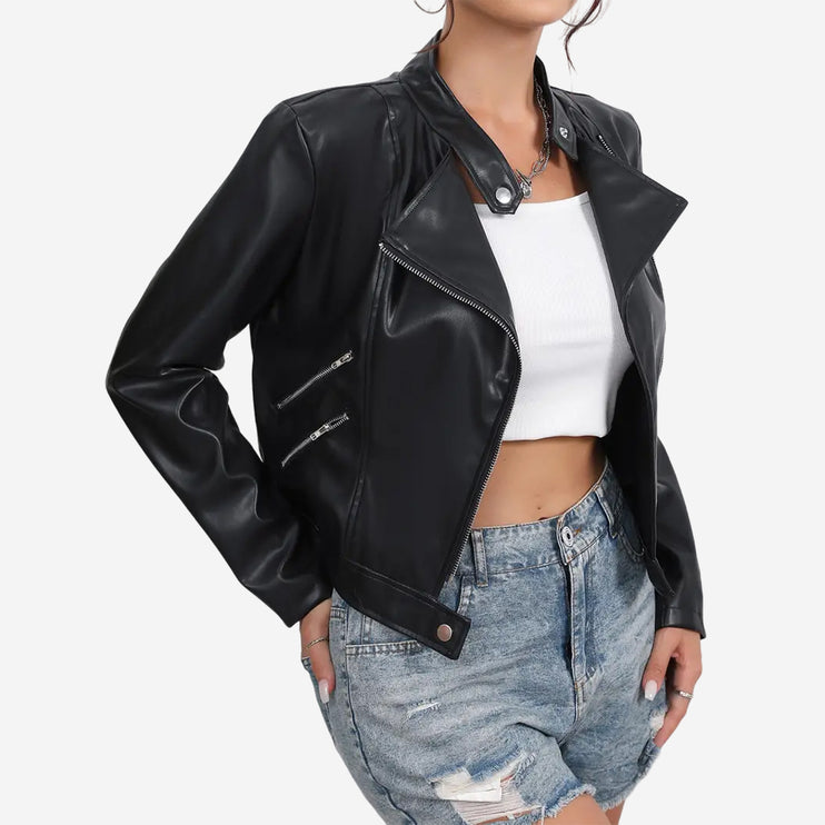 Clementine Womens Black Leather Moto Biker Jacket