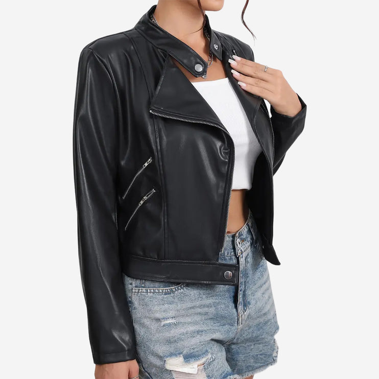 Clementine Womens Black Leather Moto Biker Jacket