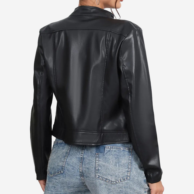 Clementine Womens Black Leather Moto Biker Jacket