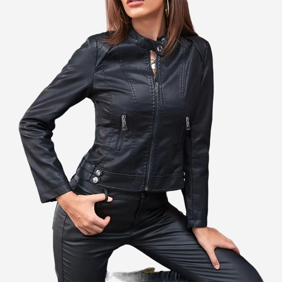 Greta Womens Black Cafe Racer Leather Jacket