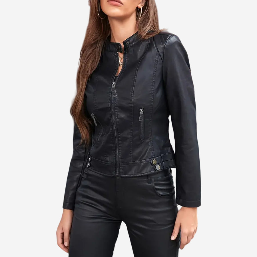 Greta Womens Black Cafe Racer Leather Jacket