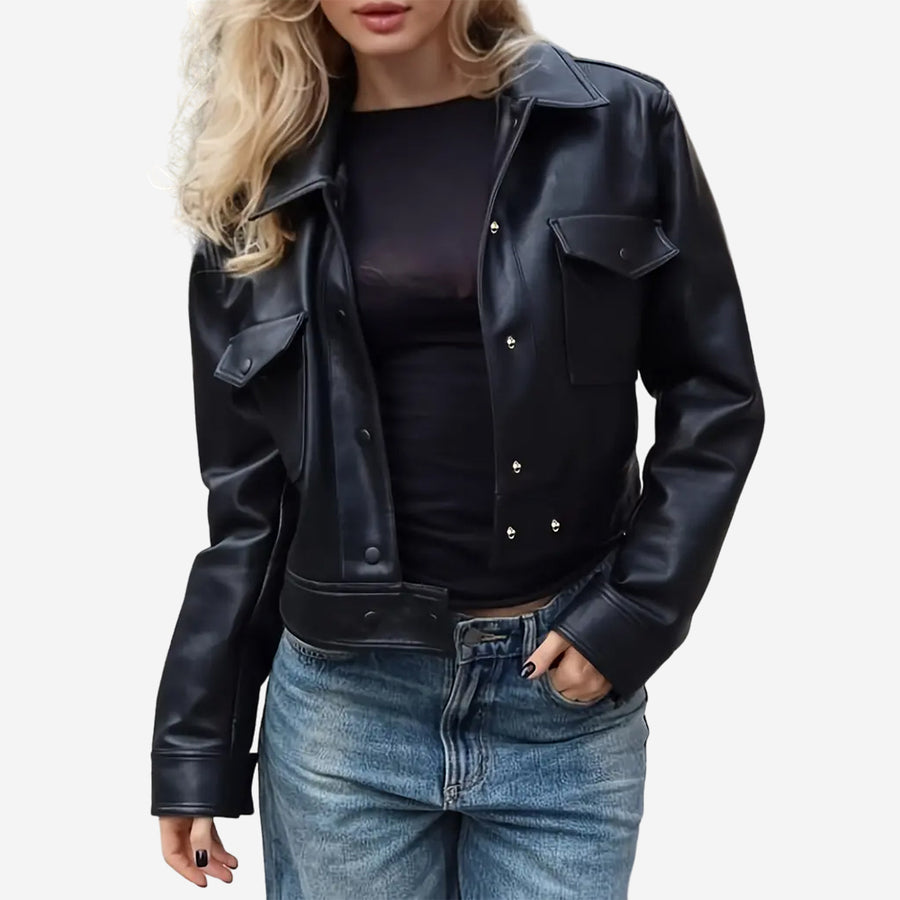 Rita Womens Black Leather Biker Jacket