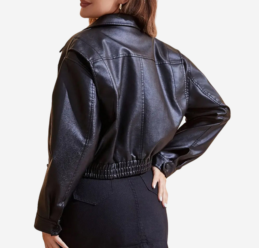 Inez Black Womens Cafe Racer Leather Jacket