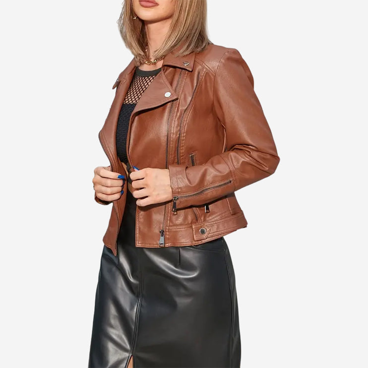 Elsie Womens Brown Leather Biker Jacket