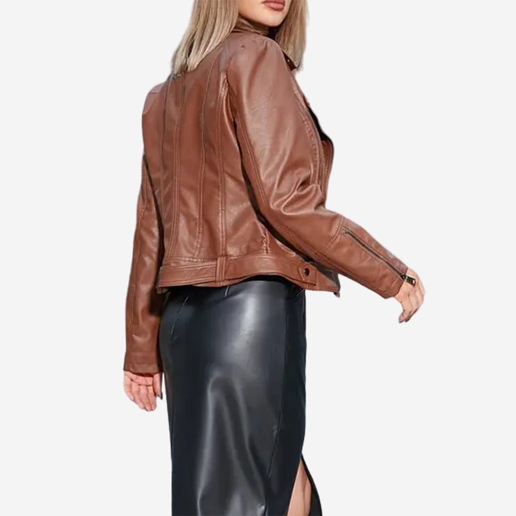 Elsie Womens Brown Leather Biker Jacket