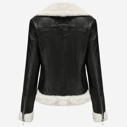 Luella Womens Black Leather Biker Fur Jacket