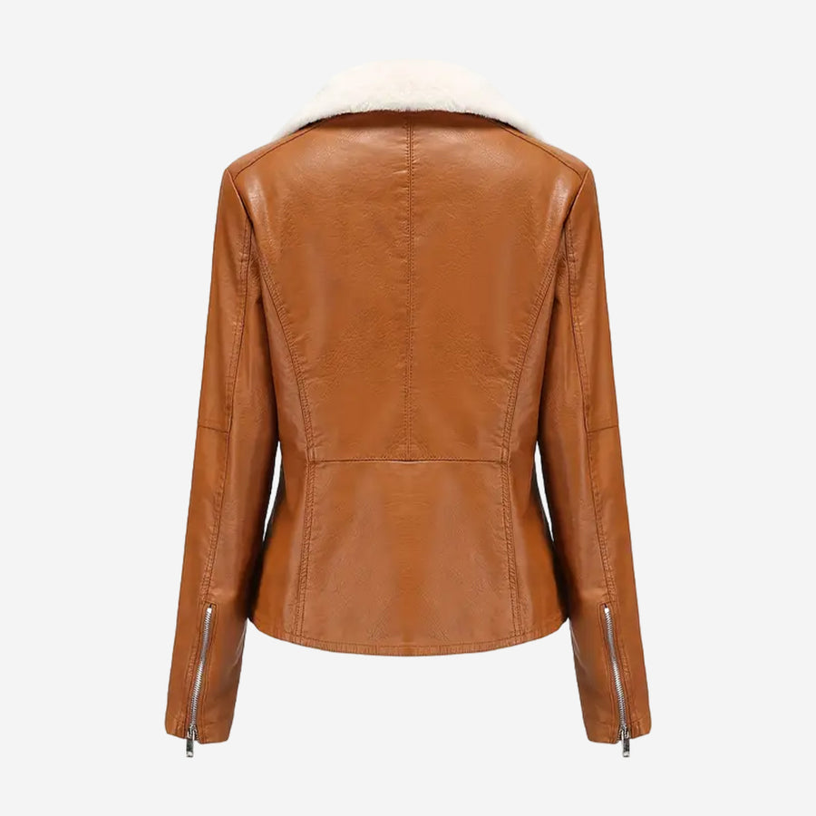 Daria Womens Tan Shearling Leather Biker Jacket