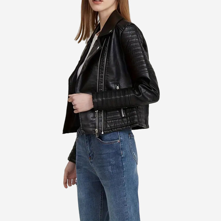 Zola Womens Black Leather Biker Jacket