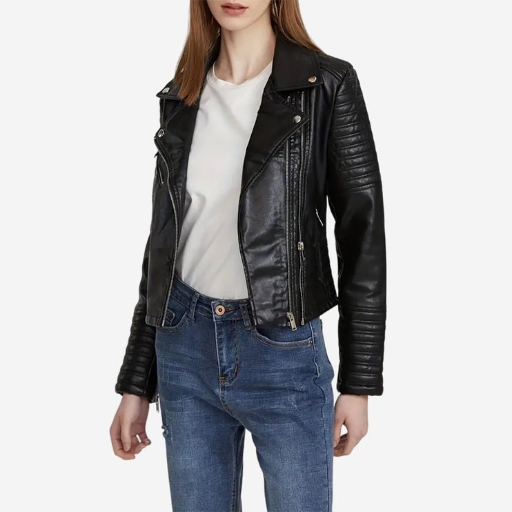 Zola Womens Black Leather Biker Jacket