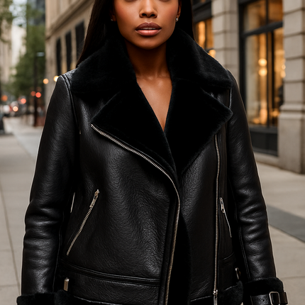 Zoya Womens Black Genuine Lambskin Leather Fur Lined Jacket